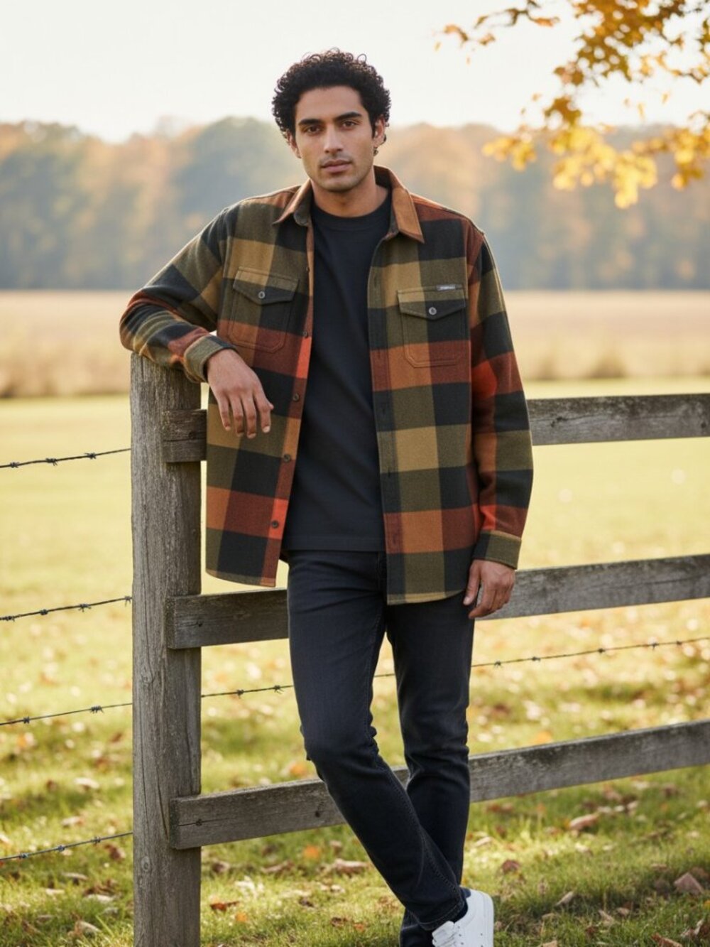 Eddie Bauer Plaid Fleece Shirt Jacket - Green & Red - Men's XL - Like New